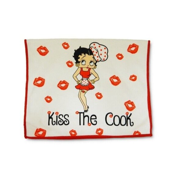 New Kiss the Cook Betty Boop 24" Kitchen Dish Cooking Towel Kisses Sassy Cartoon - Picture 1 of 3